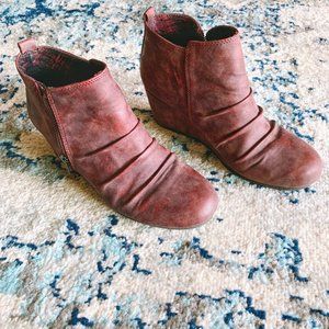 Maurices 3" Maroon Stonewash Wedge Booties